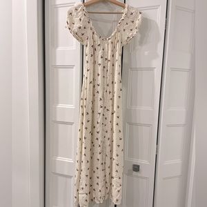 Short sleeve cream floral button down dress size S